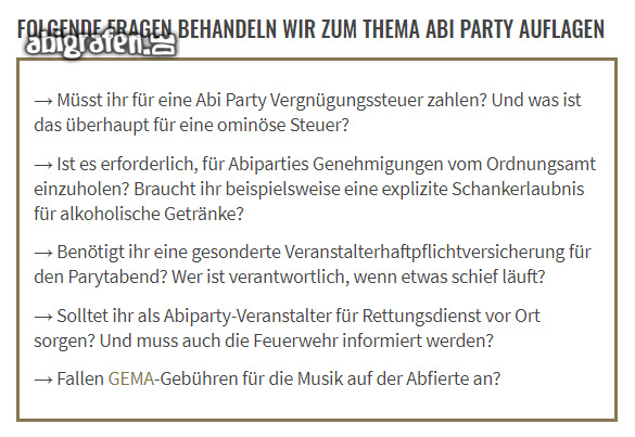 Abiparty – die Auflagen: die Fragen