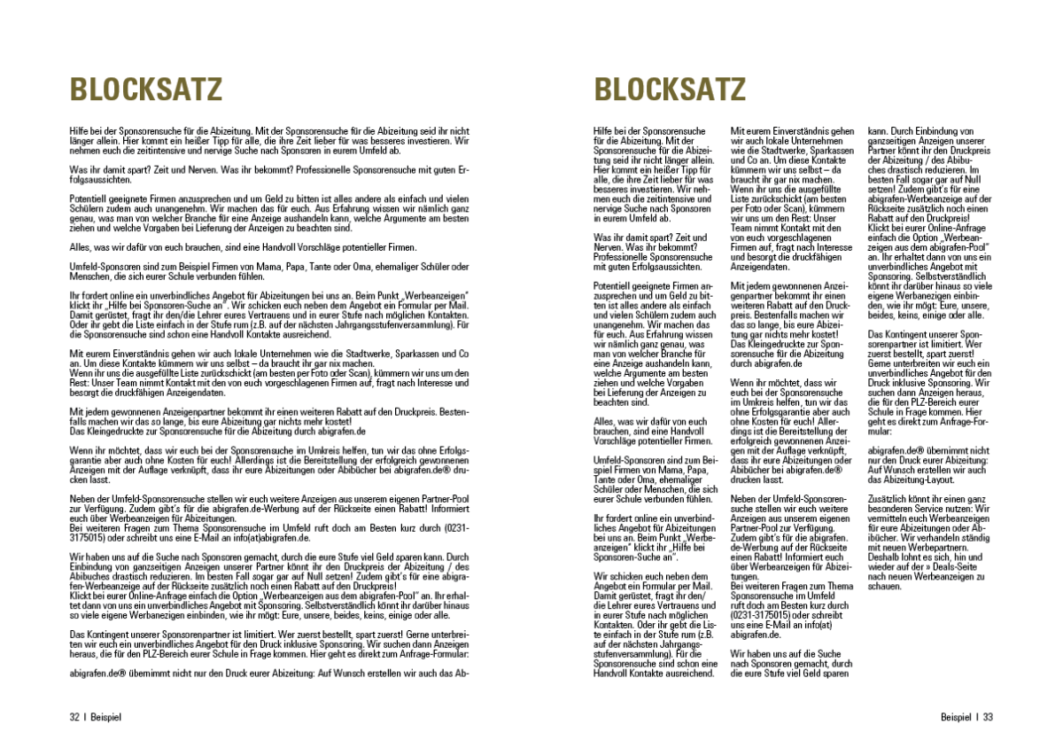 Kostenlose Schriftarten für das Abschlussbuch – Blocksatz