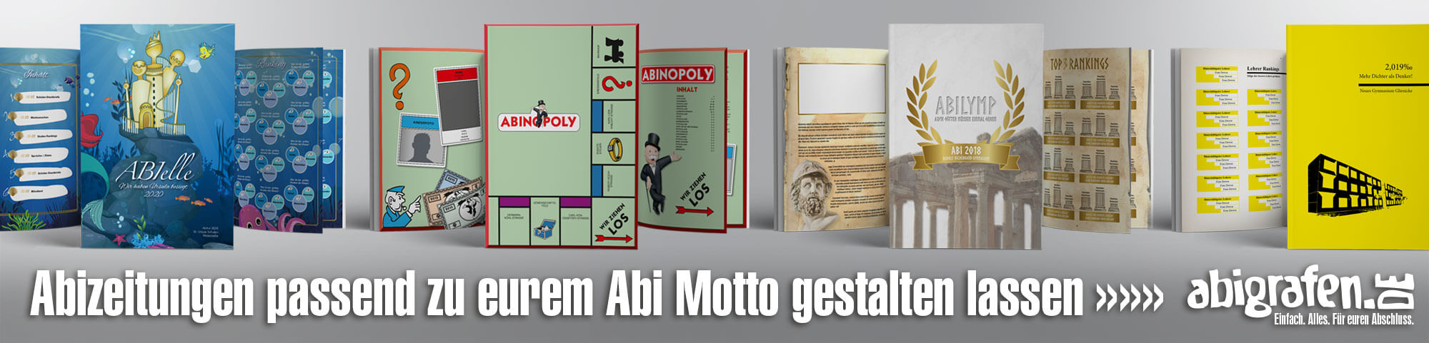 Layout von Abizeitungen/Abibüchern passend zum Abi Motto (Grafikservice)