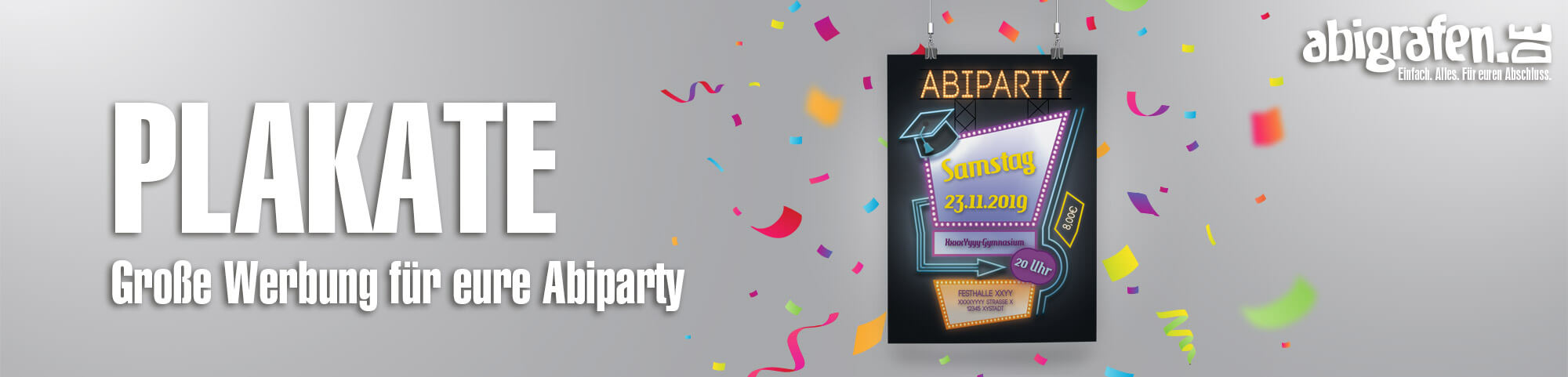 Produktinformationen, Designoptionen & Druck von Postern/Plakaten für Abiparty, Abifeier, Abschlussfete