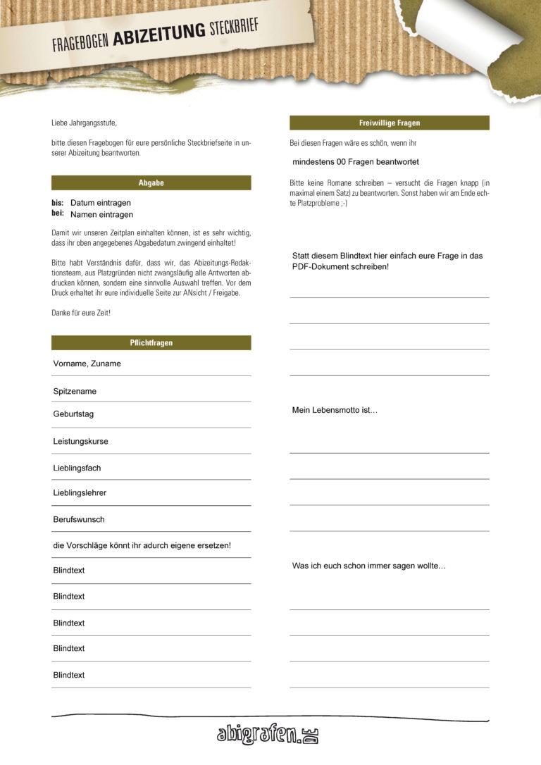 Abizeitung Steckbrief Was Ich Nicht Vermissen Werde Steckbrief in der Abizeitung | Kostenlose Vorlagen - abigrafen.de® GmbH