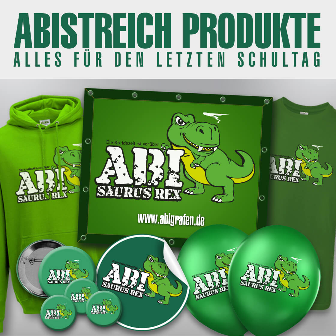 Abishop-Produkte für den letzten Schultag (Abistreich, Abigag, Abischerz, Abisturm, Chaostag)
