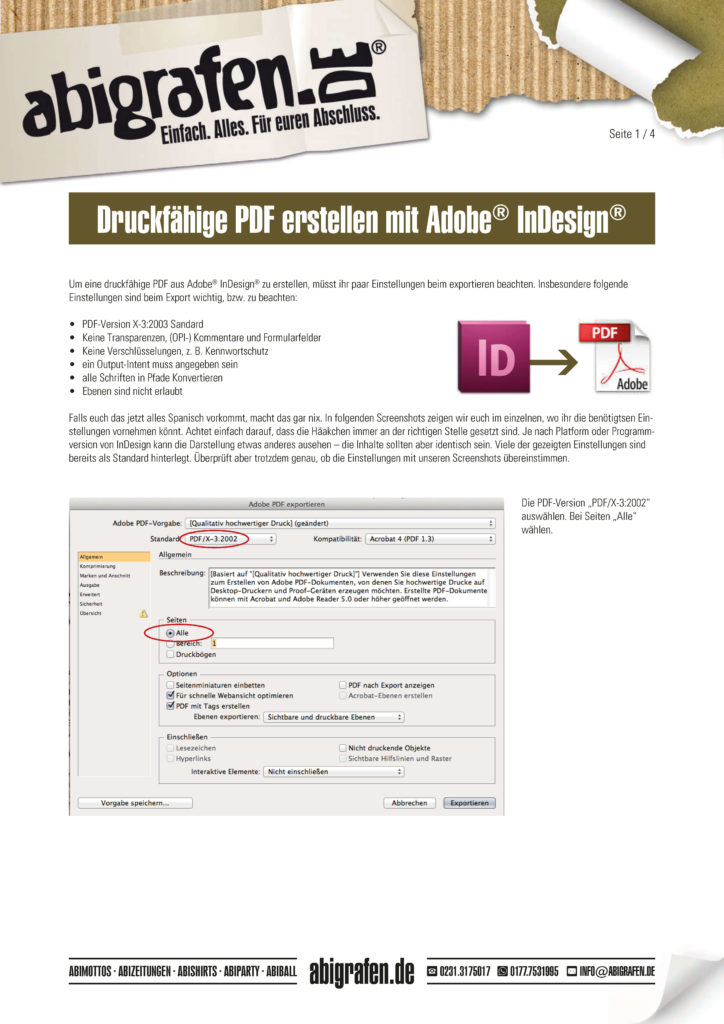 Anleitung Abizeitung mit InDesign erstellen: Druckfähige PDF Datei exportieren