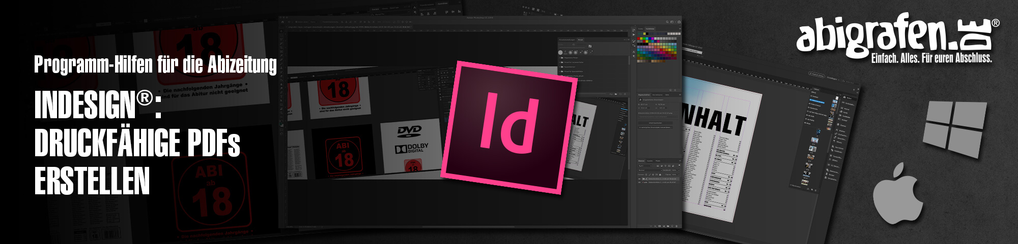 Programm-Hilfen für die Abizeitung – InDesign®: Druckfähige PDFs erstellen | Abizeitung / Abibuch exportieren mit Video-Tutorial auf abigrafen.de®