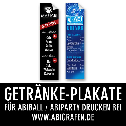 Abi Druckerei: Getränke Plakate drucken für Abiball / Abiparty