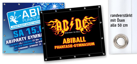 Abishop: Banner / Planen individuell bedrucken für Abistreich/Abiball