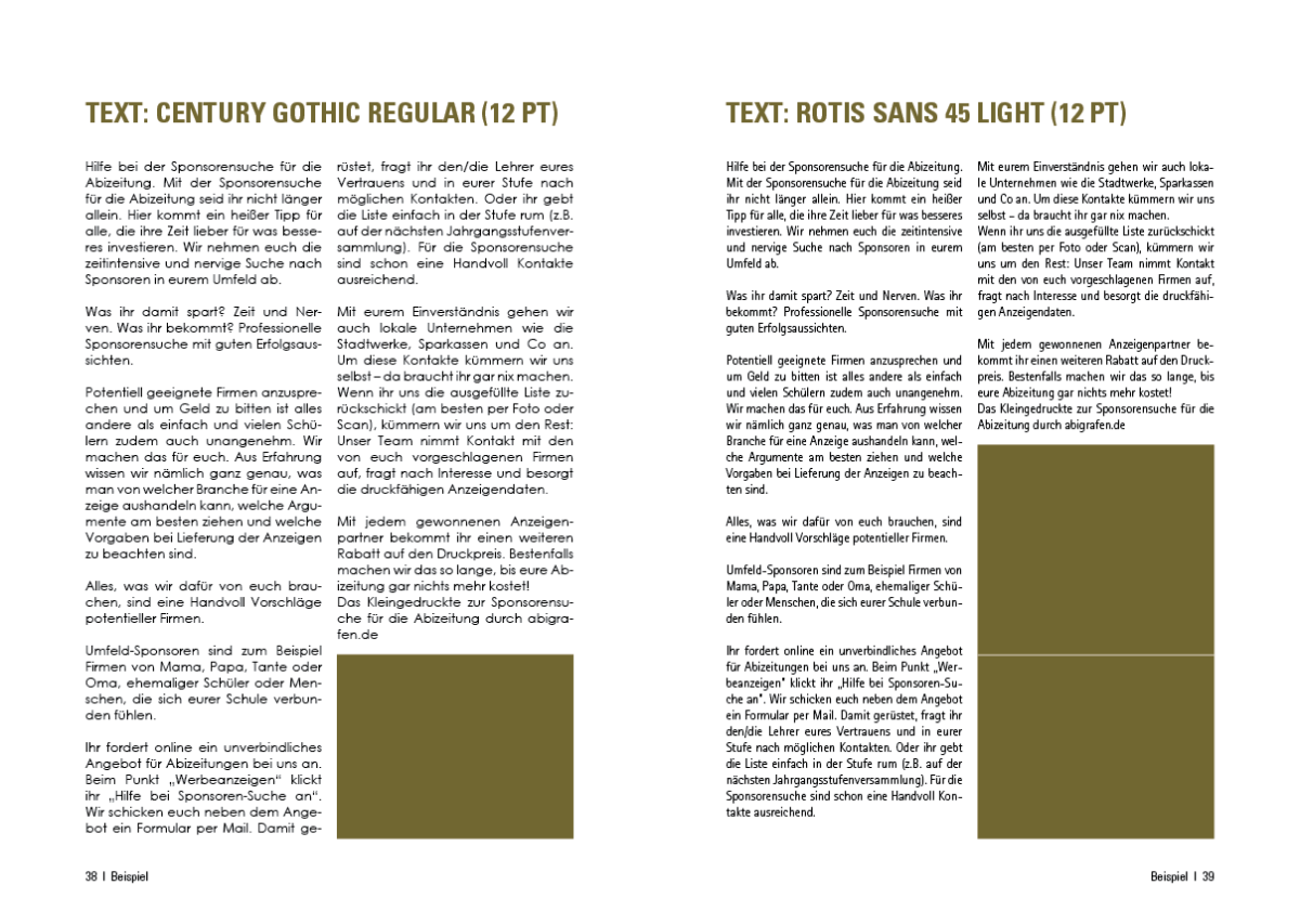 Kostenlose Schriftarten für das Abschlussbuch – Platzsparen im Layout 2