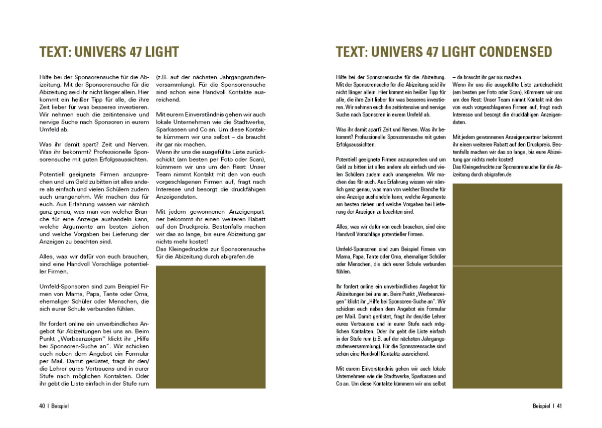 Kostenlose Schriftarten für das Abschlussbuch – Platzsparen im Layout