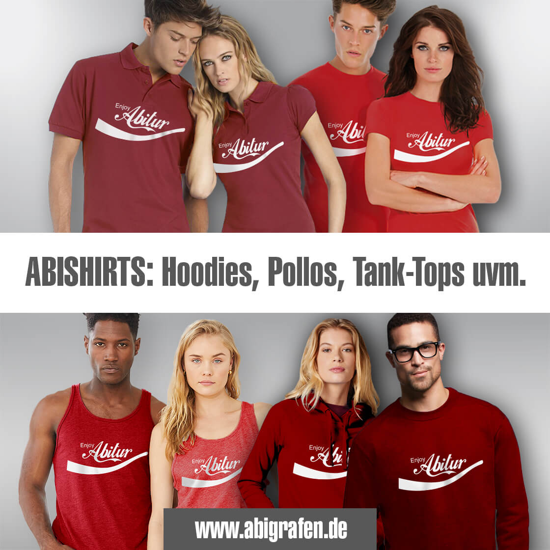 passende-abikleidung-Abitur-Kleidung en masse Textildruck für Abschluss & Abi: Siebdruck oder Digitaldruck auf Abishirts, Abipullis & Co