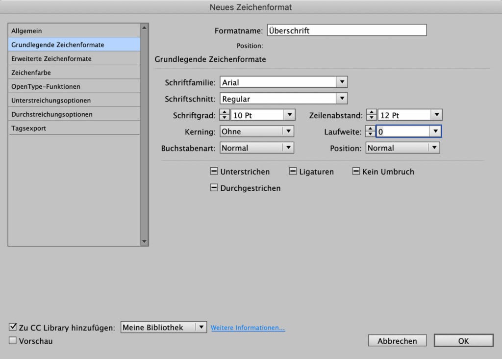 Schriften Und Zeichenformate In Indesign Abigrafen De Gmbh